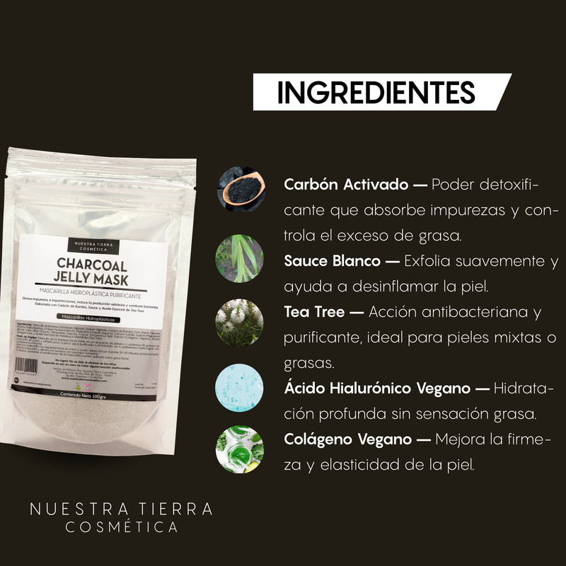 Charcoal Mascarilla Hidro-Plastica Purificante con Carbon Activado, Sauce y Tea Tree