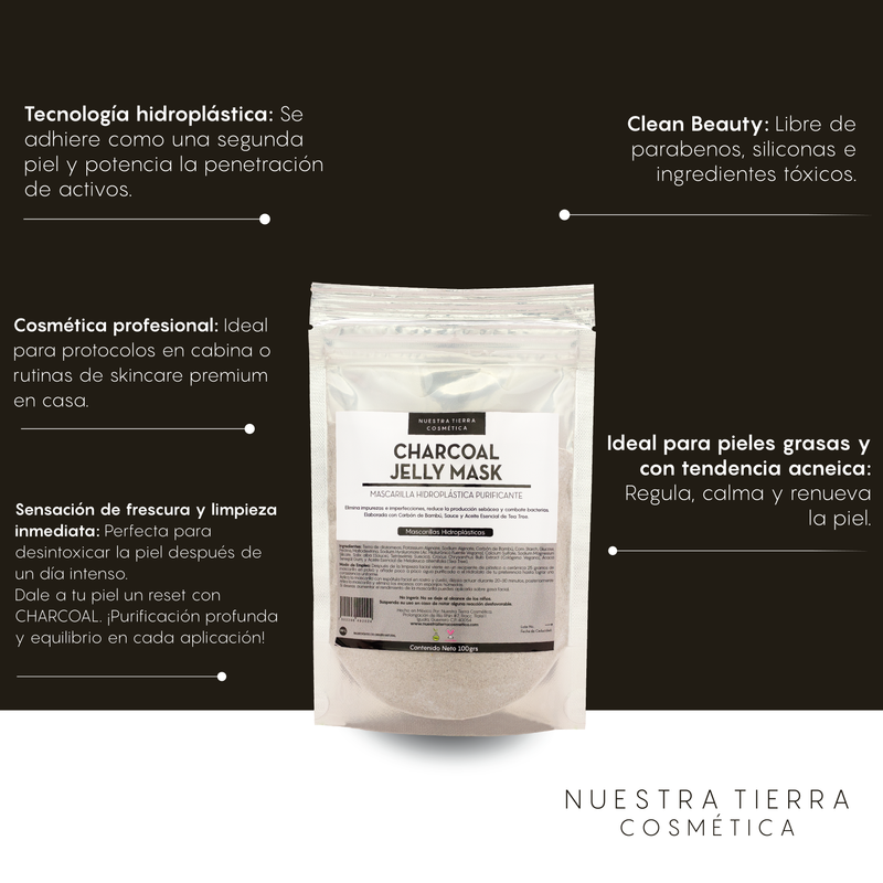 Charcoal Mascarilla Hidro-Plastica Purificante con Carbon Activado, Sauce y Tea Tree