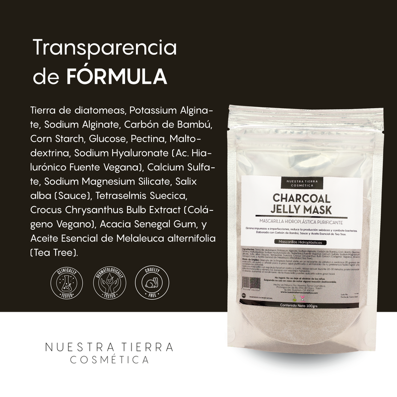 Charcoal Mascarilla Hidro-Plastica Purificante con Carbon Activado, Sauce y Tea Tree