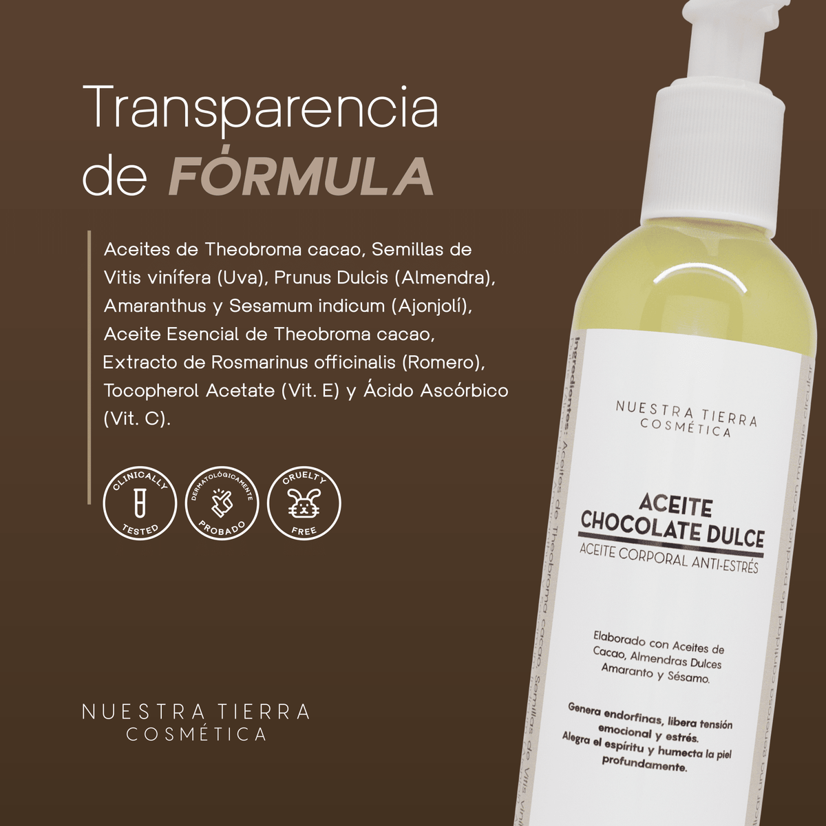 Aceite Corporal Chocolate Dulce - Nuestra Tierra Cosmética Ancestral