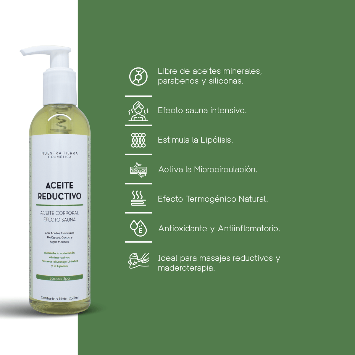 Aceite Reductivo Efecto Sauna Incrementa la sudoración - Nuestra Tierra Cosmética Ancestral