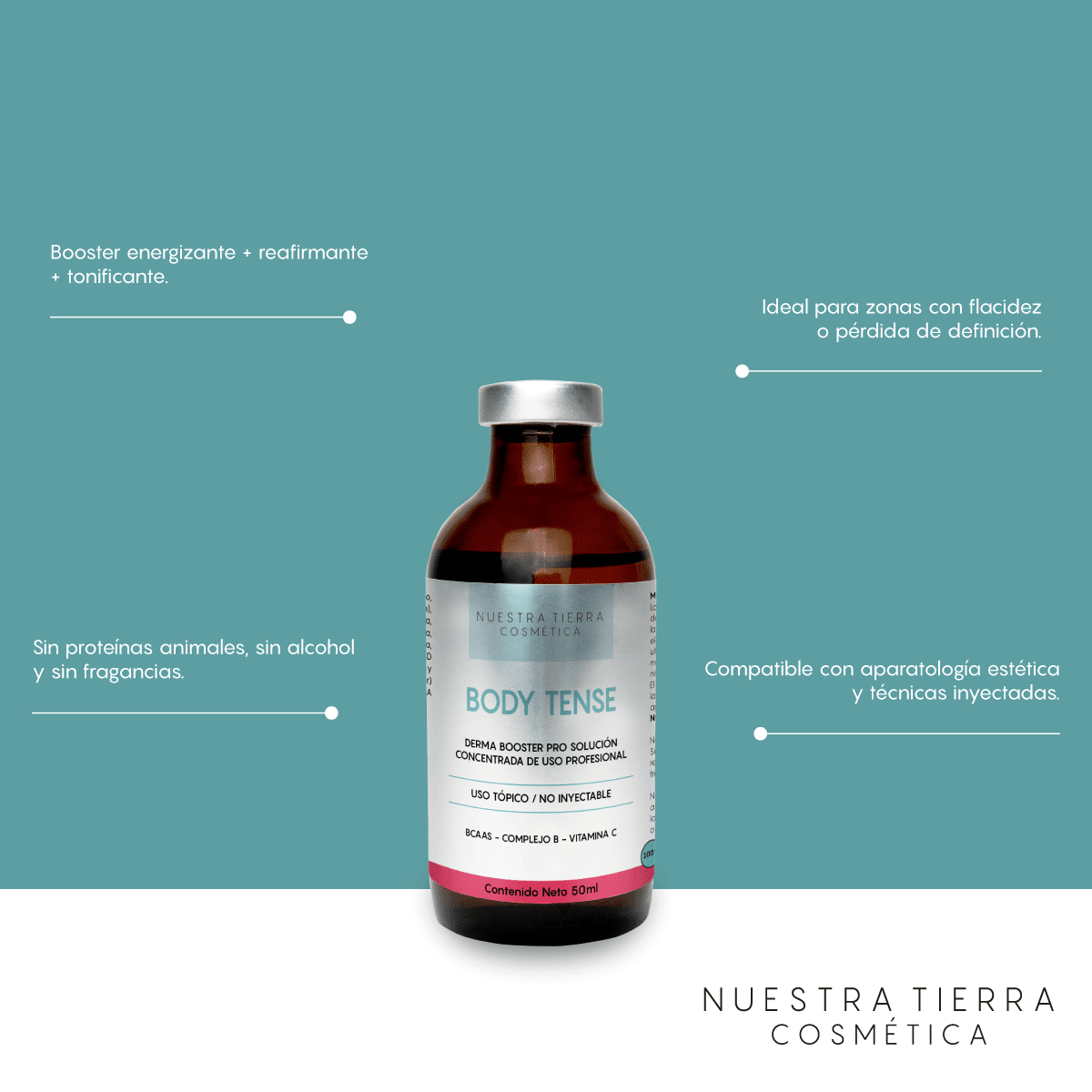 Body Tense Solucion Concentrada Tensora, Reafirmante y Estimulante Muscular Vial - Nuestra Tierra Cosmética Ancestral