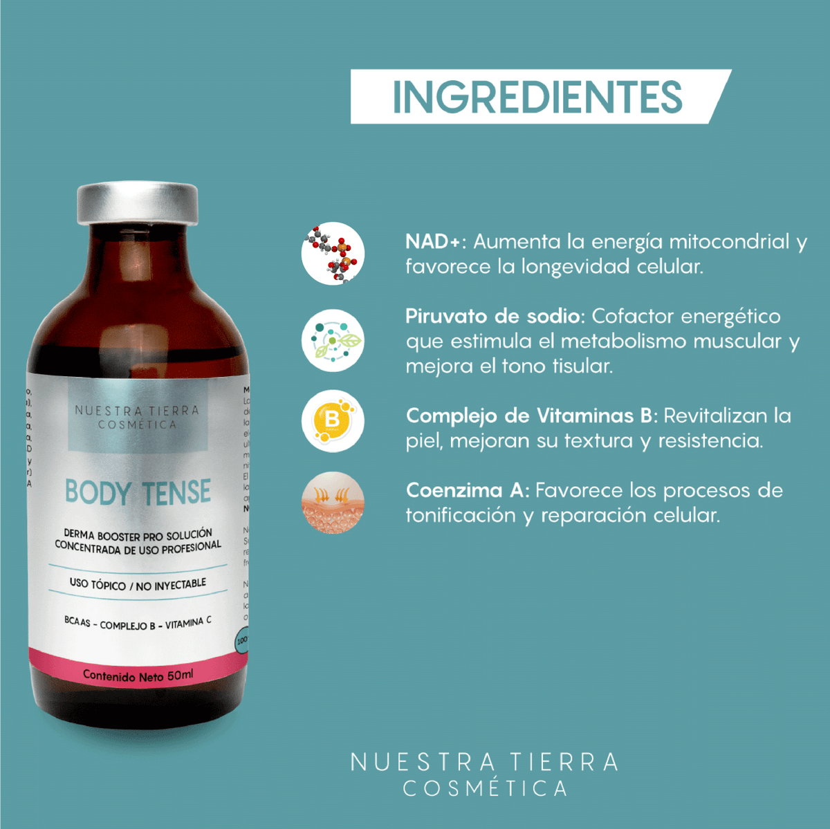 Body Tense Solucion Concentrada Tensora, Reafirmante y Estimulante Muscular Vial - Nuestra Tierra Cosmética Ancestral