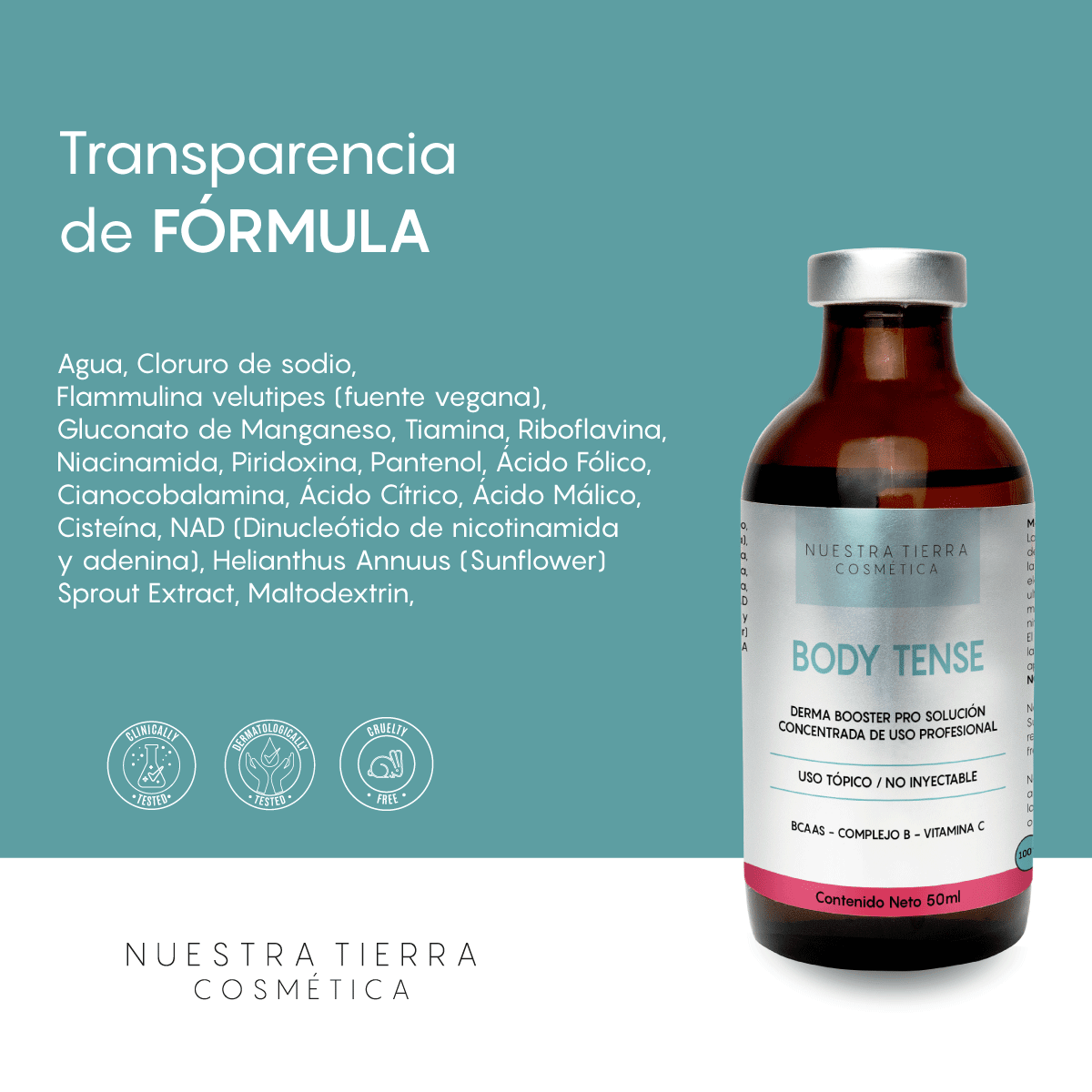 Body Tense Solucion Concentrada Tensora, Reafirmante y Estimulante Muscular Vial - Nuestra Tierra Cosmética Ancestral