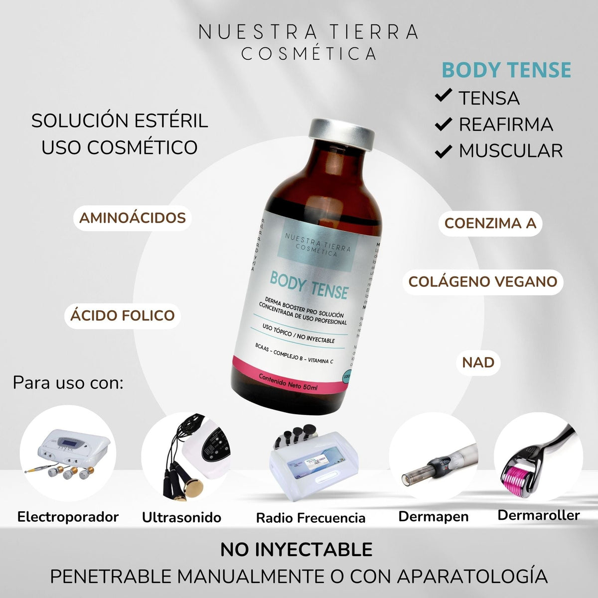 Body Tense Solucion Concentrada Tensora, Reafirmante y Estimulante Muscular Vial - Nuestra Tierra Cosmética Ancestral