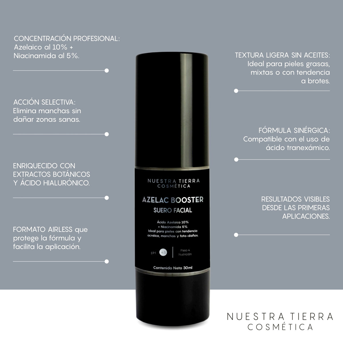 Booster Azelaico 10% + Niacinamina 5% Combate melasma y manchas rebeldes - Nuestra Tierra Cosmética Ancestral