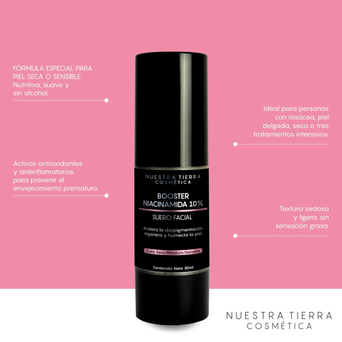 Booster Niacinamida 10% Cutis Seco/Maduro/Sensible - Nuestra Tierra Cosmética Ancestral