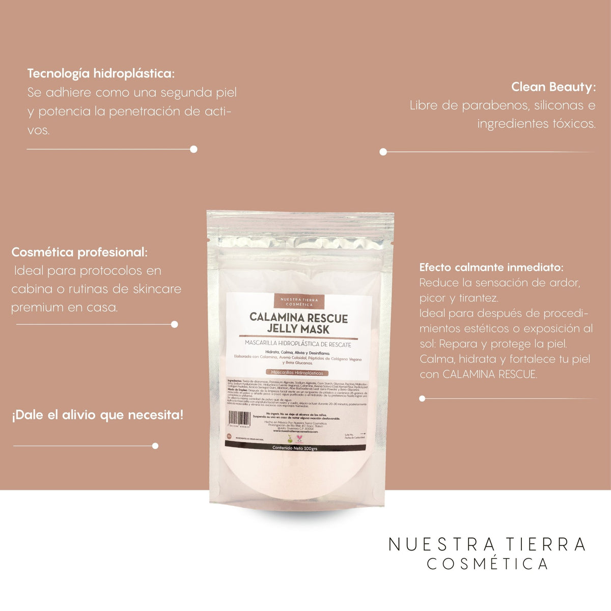 Calamina Rescue Jelly Mask - Mascarilla Hidroplastica con Calamina - Nuestra Tierra Cosmética Ancestral