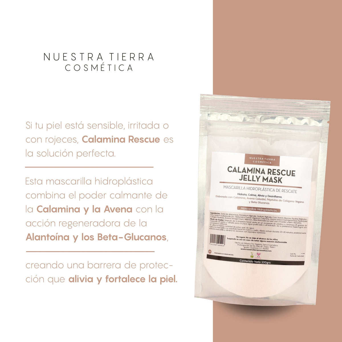 Calamina Rescue Jelly Mask - Mascarilla Hidroplastica con Calamina - Nuestra Tierra Cosmética Ancestral