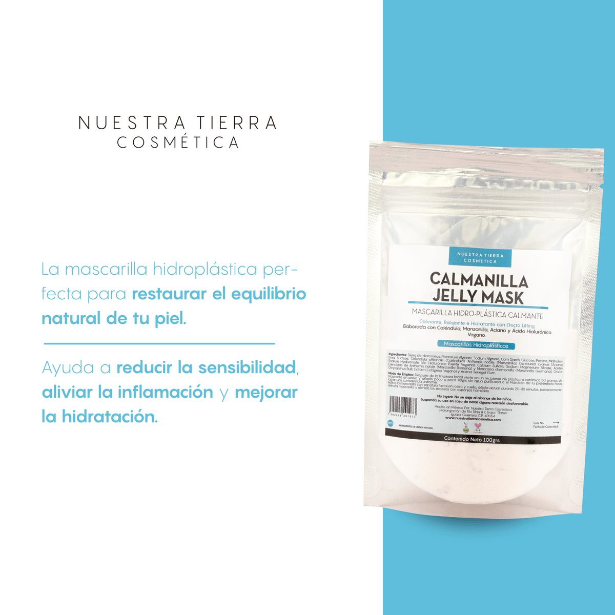Calmanilla Mascarilla Hidro - Plastica con Caléndula y Manzanilla - Nuestra Tierra Cosmética Ancestral