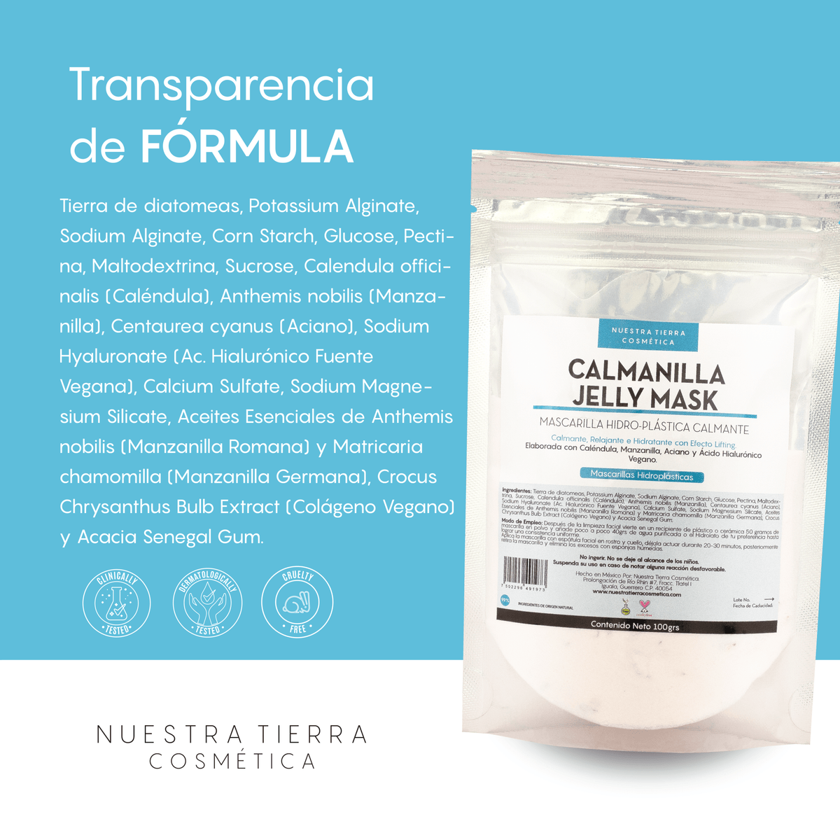Calmanilla Mascarilla Hidro - Plastica con Caléndula y Manzanilla - Nuestra Tierra Cosmética Ancestral
