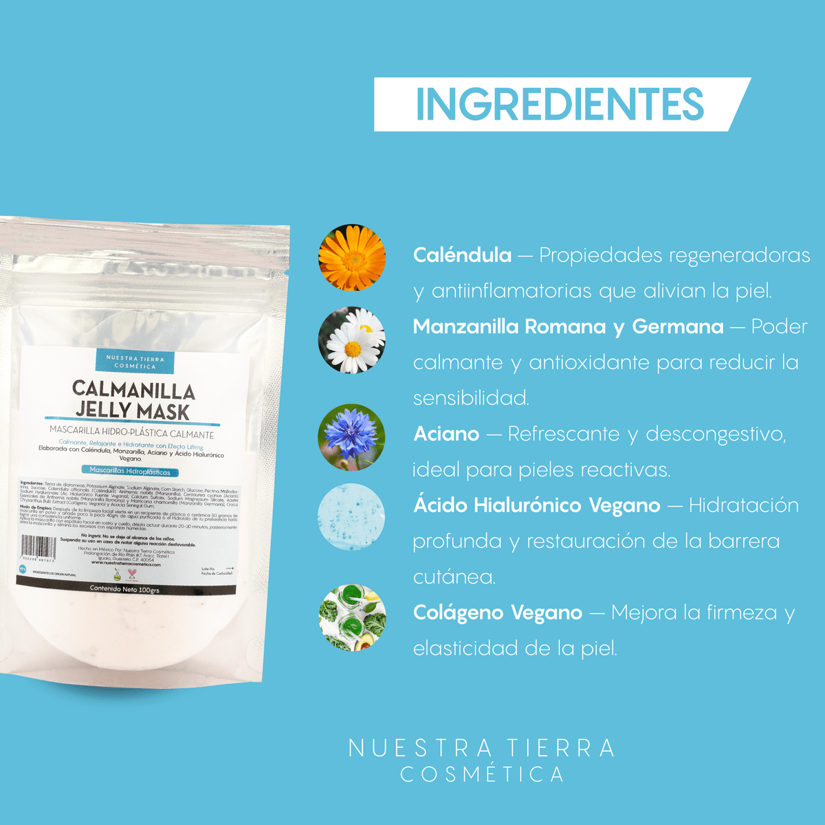 Calmanilla Mascarilla Hidro - Plastica con Caléndula y Manzanilla - Nuestra Tierra Cosmética Ancestral
