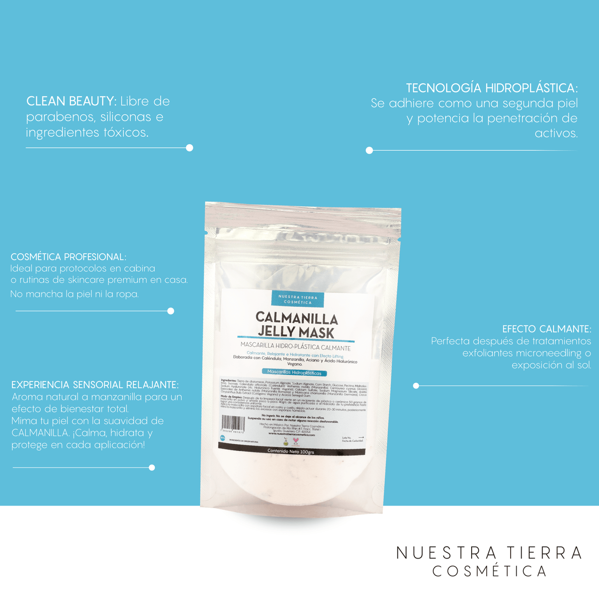 Calmanilla Mascarilla Hidro - Plastica con Caléndula y Manzanilla - Nuestra Tierra Cosmética Ancestral