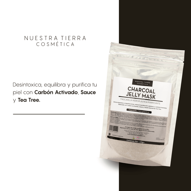 Charcoal Mascarilla Hidro - Plastica Purificante con Carbon Activado, Sauce y Tea Tree - Nuestra Tierra Cosmética Ancestral