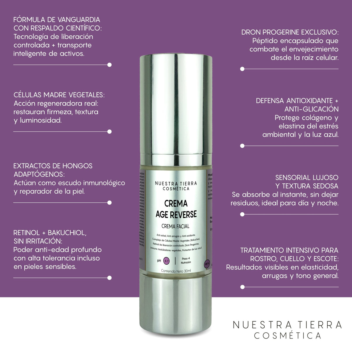 Crema Anti - arrugas Age Reverse Bakuchiol - Nuestra Tierra Cosmética Ancestral