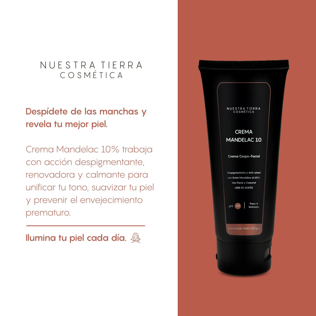 Crema Despigmentante Acido Mandelico 10% - Nuestra Tierra Cosmética Ancestral