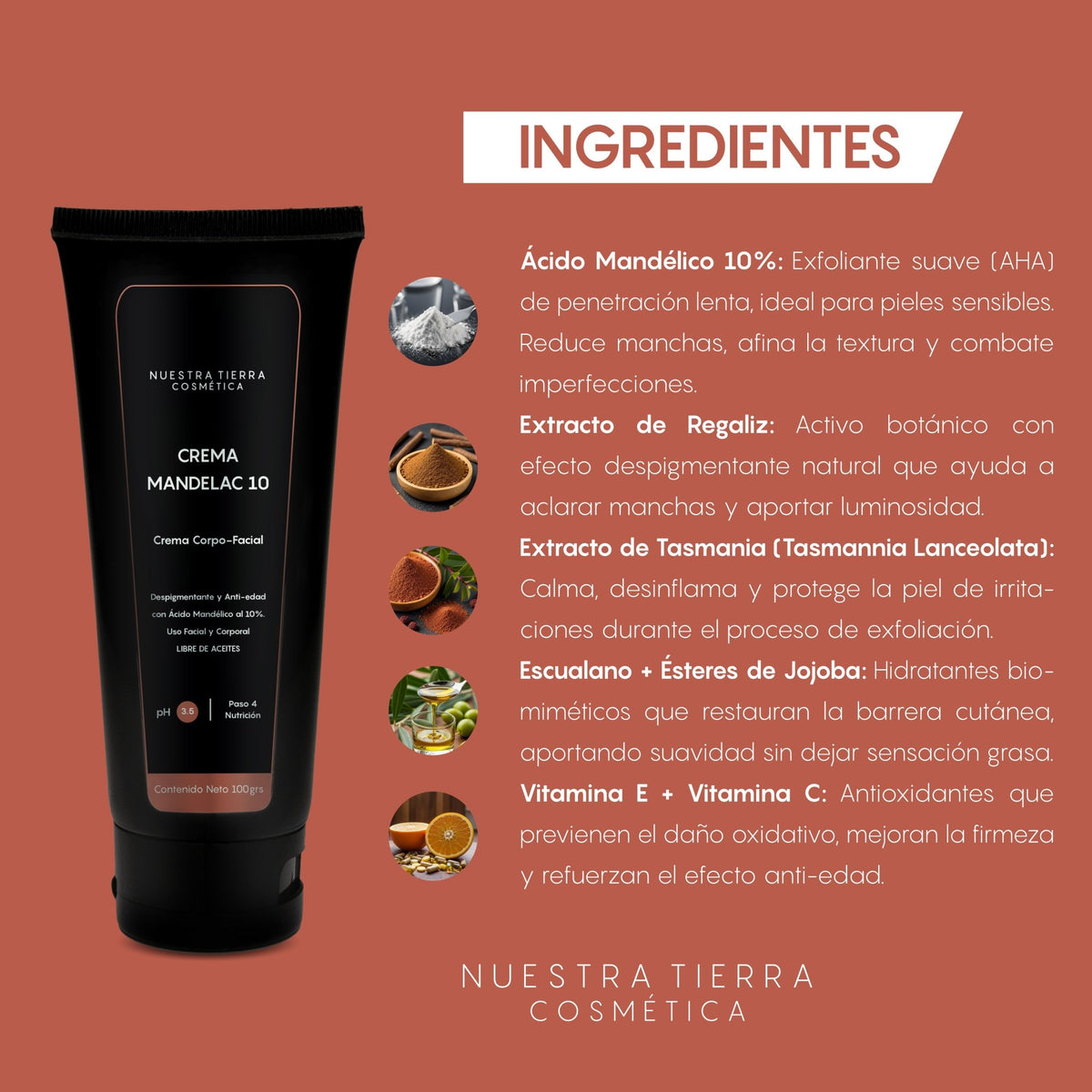 Crema Despigmentante Acido Mandelico 10% - Nuestra Tierra Cosmética Ancestral