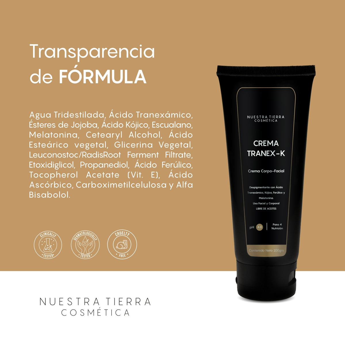 Crema Despigmentante Tranexamico + Kojico + Ferulico + Melatonina - Nuestra Tierra Cosmética Ancestral