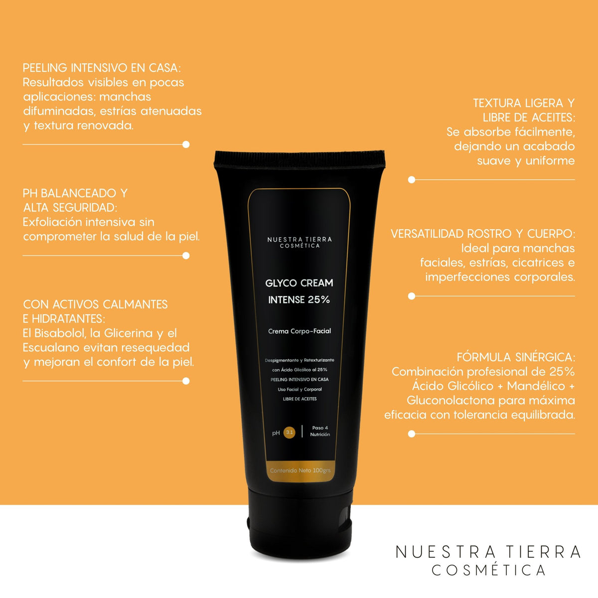 Crema Intensiva Acido Glicolico 25% Peeling - Nuestra Tierra Cosmética Ancestral