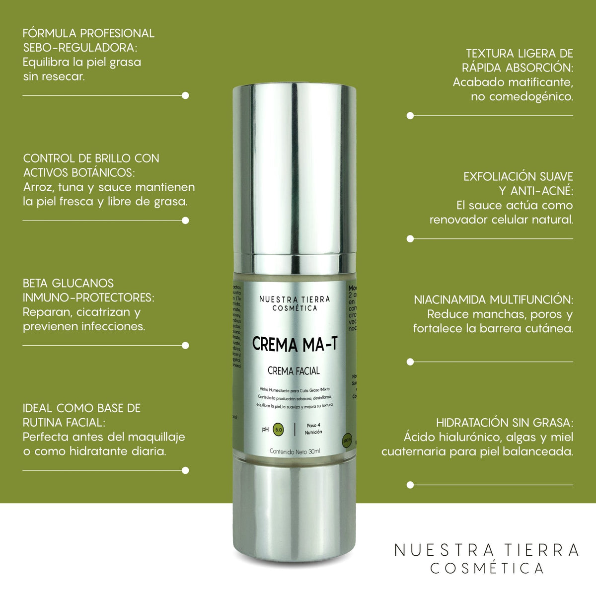 Crema Matificante para cutis graso/mixto - Nuestra Tierra Cosmética Ancestral