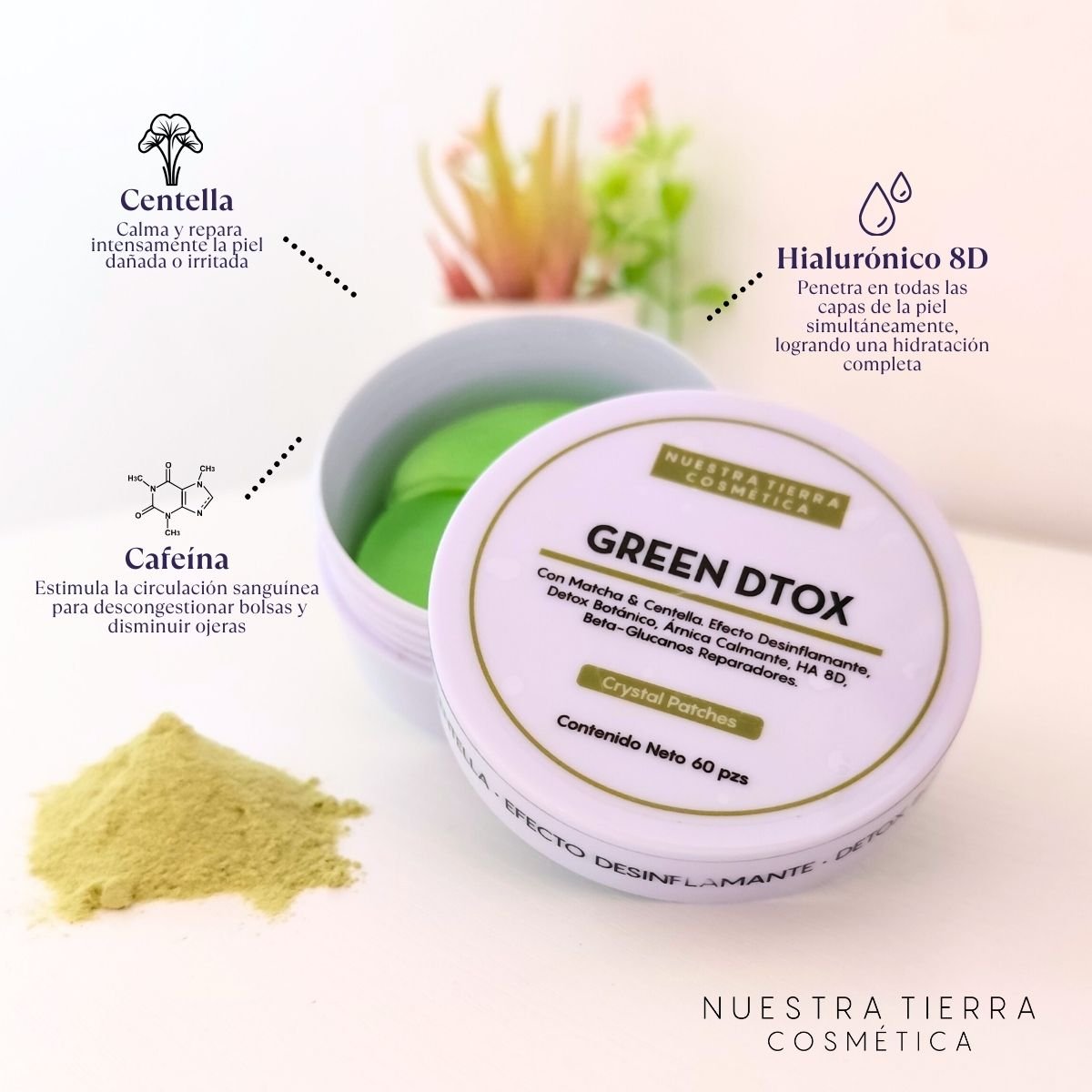 Crystal Patches Green Dtox ✨ Centella Asiática, Matcha y Kadzu - Nuestra Tierra Cosmética Ancestral