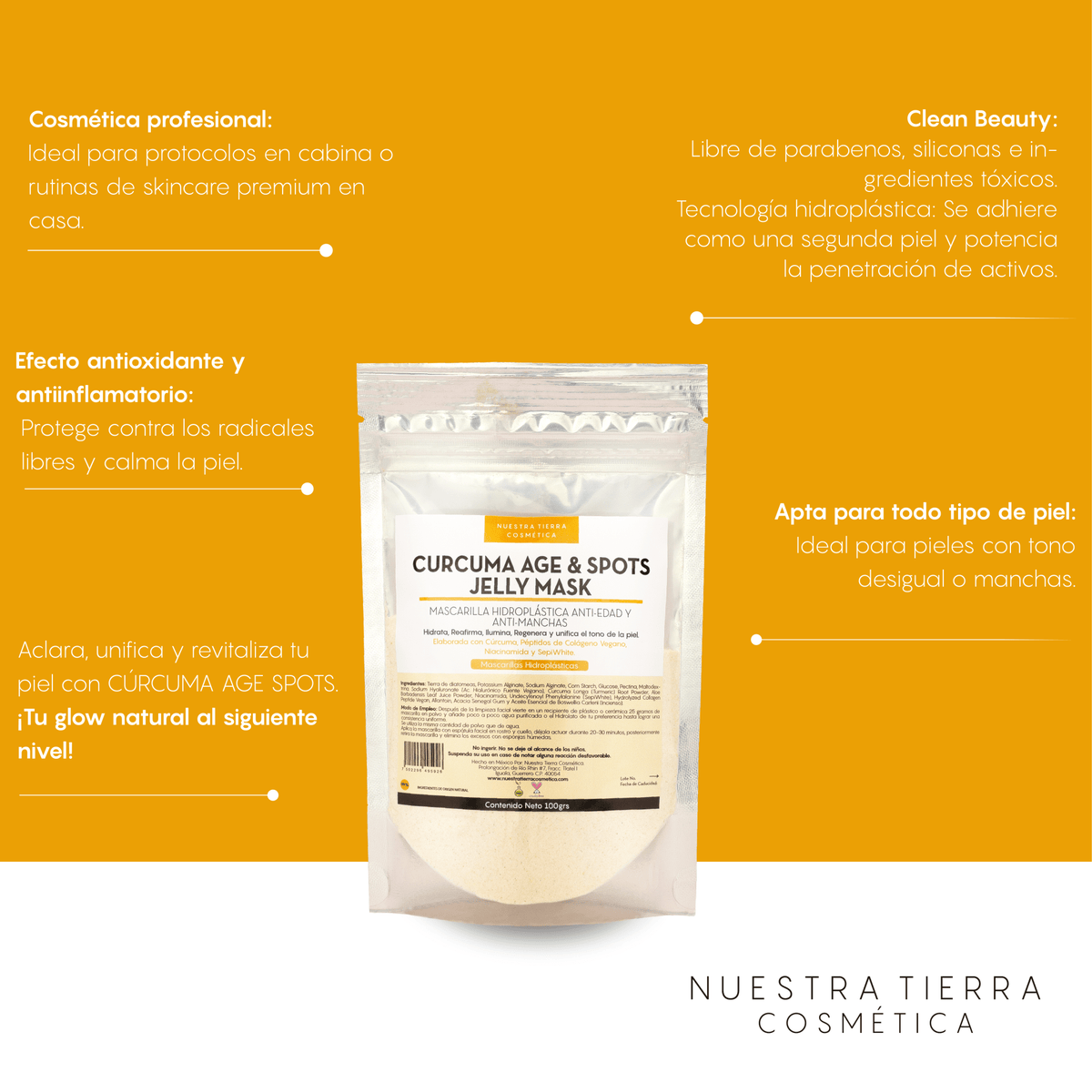 Curcuma Age & Spots Jelly Mask - Mascarilla Hidroplastica Anti - edad y Anti - manchas - Nuestra Tierra Cosmética Ancestral