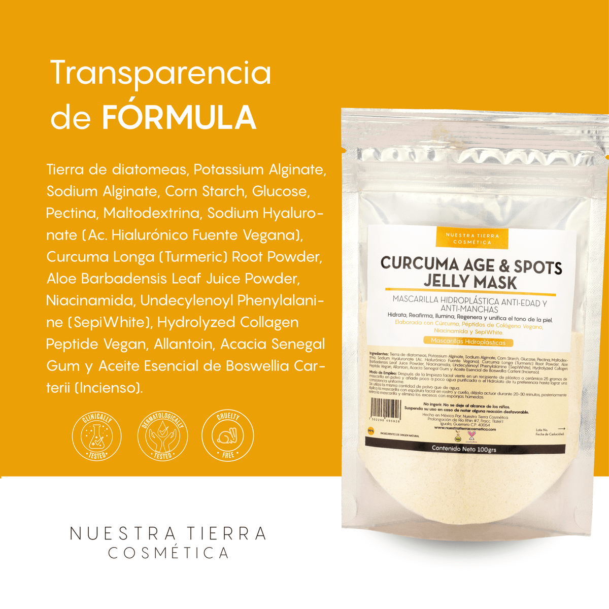 Curcuma Age & Spots Jelly Mask - Mascarilla Hidroplastica Anti - edad y Anti - manchas - Nuestra Tierra Cosmética Ancestral