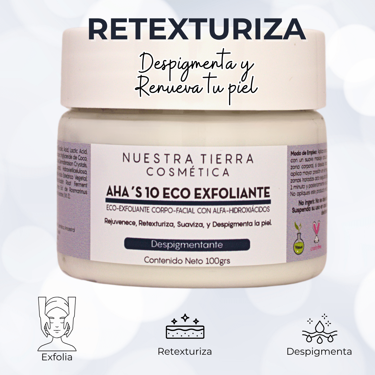 Eco - Exfoliante con acido glicolico y Lactico - Nuestra Tierra Cosmética Ancestral