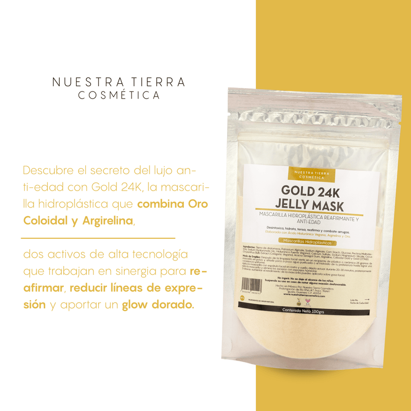Gold 24K Mascarilla Hidro - Plastica Reafirmante y Anti - Edad con Oro y Argirelina - Nuestra Tierra Cosmética Ancestral