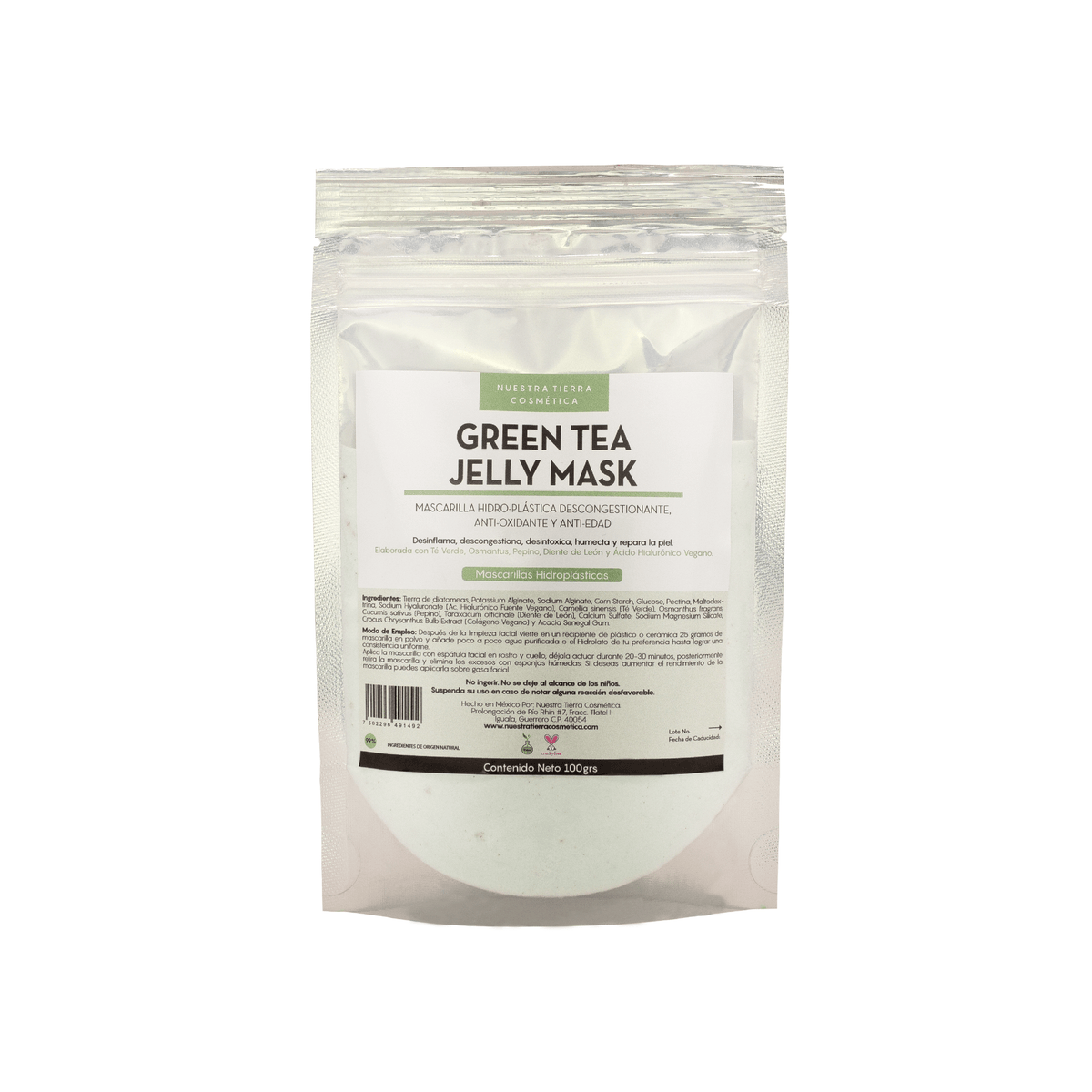 Green Tea Mascarilla Hidro - Plastica Descongestionante y Anti - Oxidante - Nuestra Tierra Cosmética Ancestral
