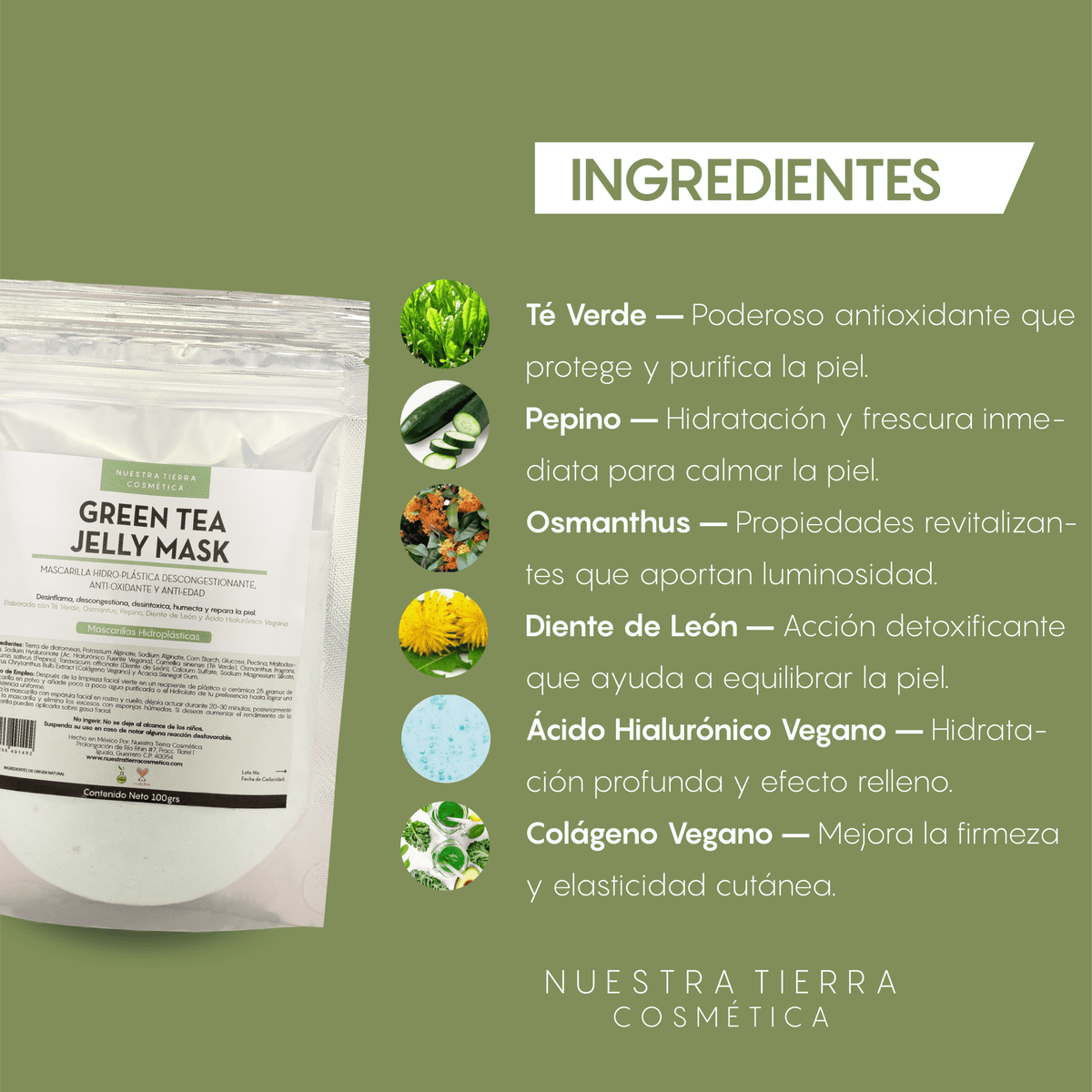 Green Tea Mascarilla Hidro - Plastica Descongestionante y Anti - Oxidante - Nuestra Tierra Cosmética Ancestral