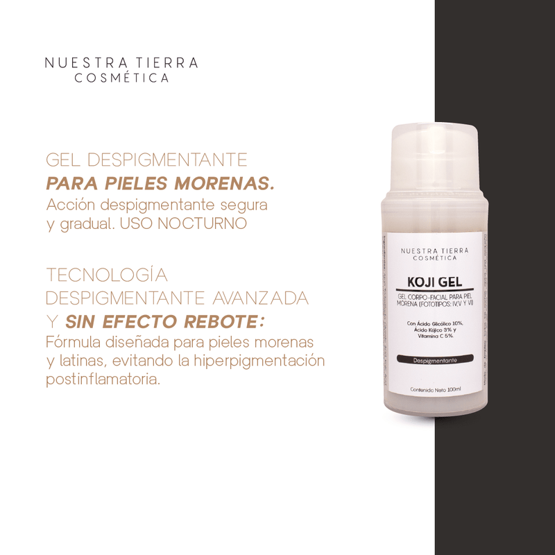 Koji Gel Despigmentante para piel morena con Ac. Glicolico, Kojico y Vit. C - Nuestra Tierra Cosmética Ancestral