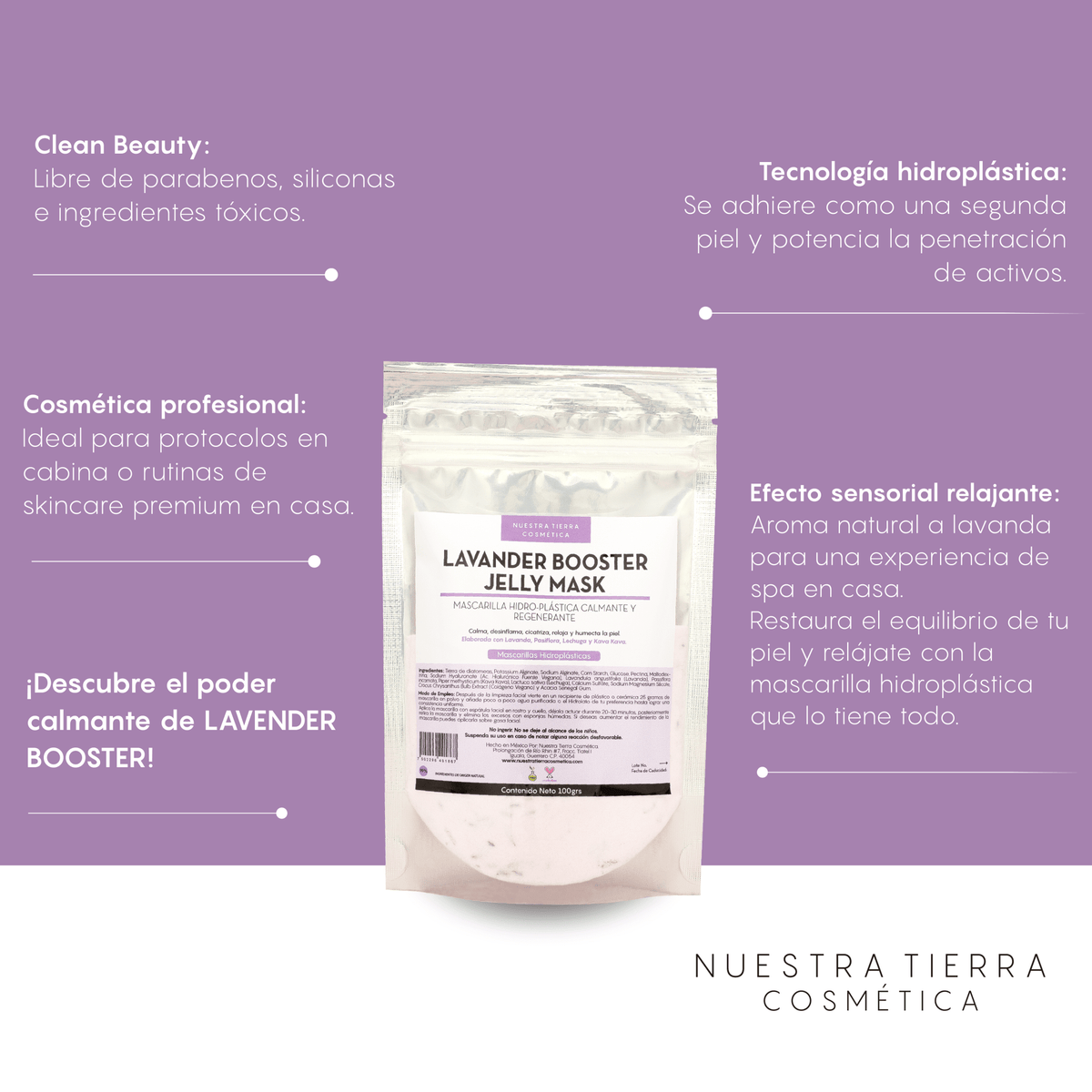 Lavander Booster Mascarilla Hidro - Plastica Calmante y Cicatrizante - Nuestra Tierra Cosmética Ancestral
