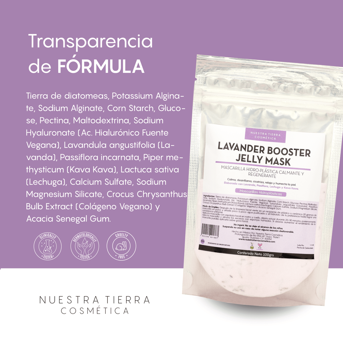 Lavander Booster Mascarilla Hidro - Plastica Calmante y Cicatrizante - Nuestra Tierra Cosmética Ancestral