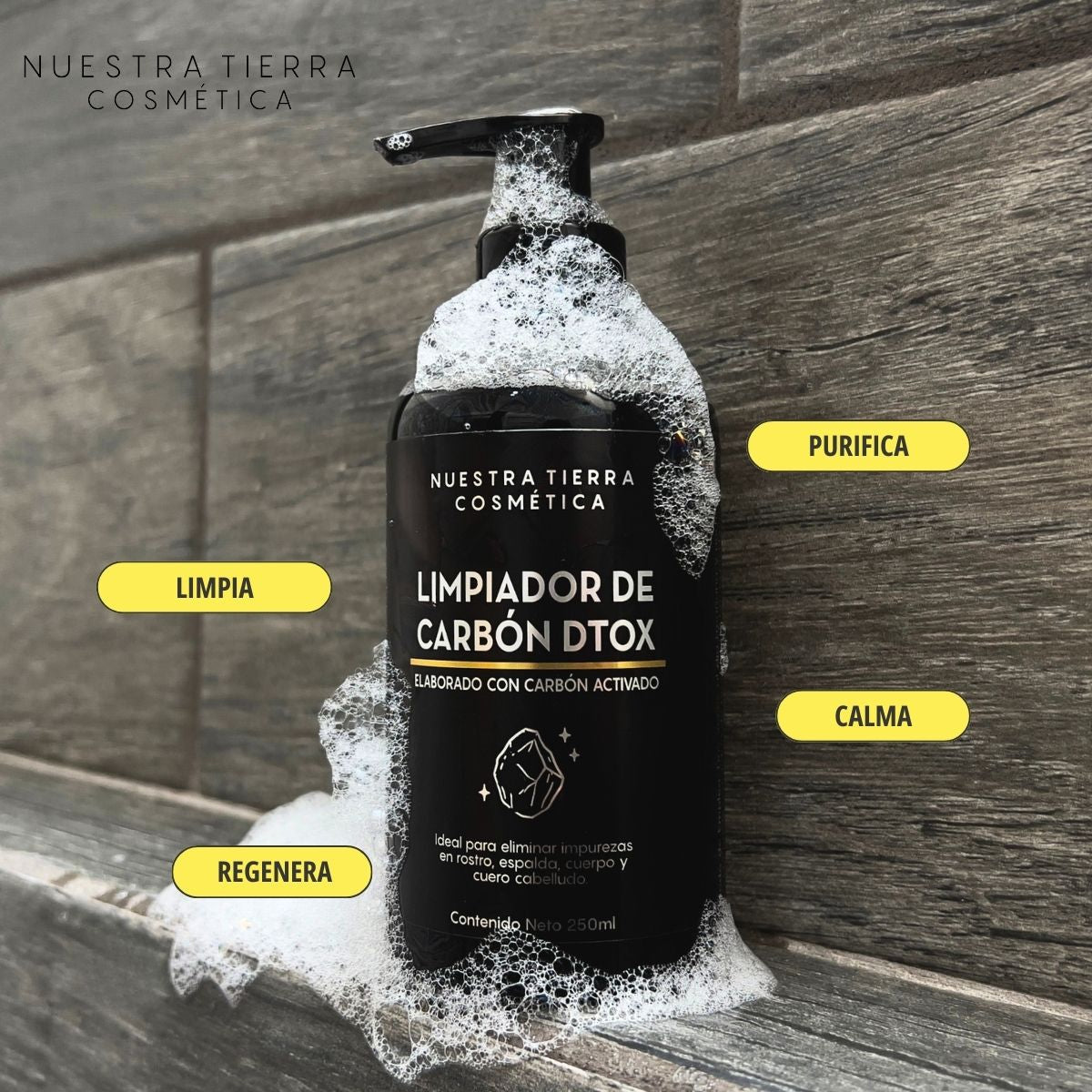 Limpiador de Carbón Dtox Renueva, Rescata y Purifica Rostro, Cuerpo y Cuero Cabelludo - Nuestra Tierra Cosmética Ancestral