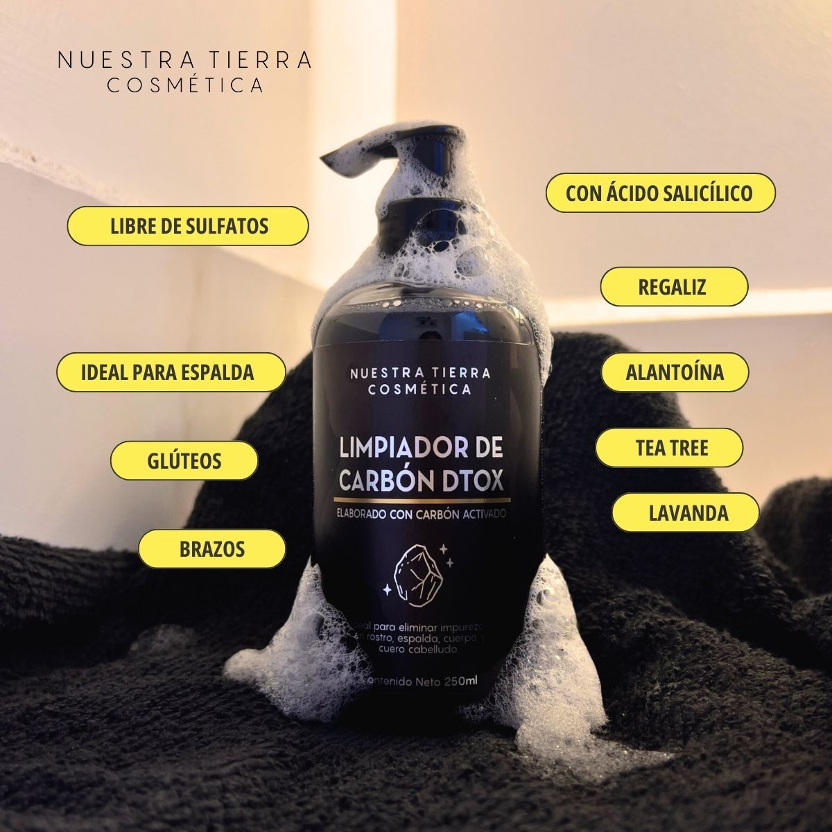 Limpiador de Carbón Dtox Renueva, Rescata y Purifica Rostro, Cuerpo y Cuero Cabelludo - Nuestra Tierra Cosmética Ancestral