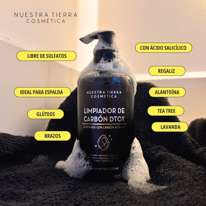 Limpiador de Carbón Dtox Renueva, Rescata y Purifica Rostro, Cuerpo y Cuero Cabelludo - Nuestra Tierra Cosmética Ancestral