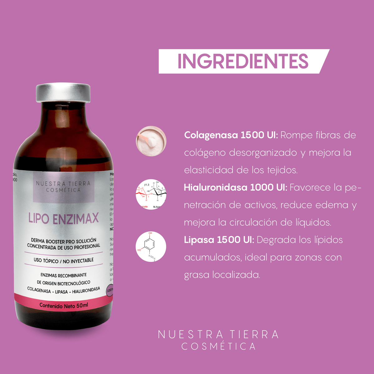 Lipo Enzimax Solucion Concentrada Enzimas recombinantes Vial - Nuestra Tierra Cosmética Ancestral