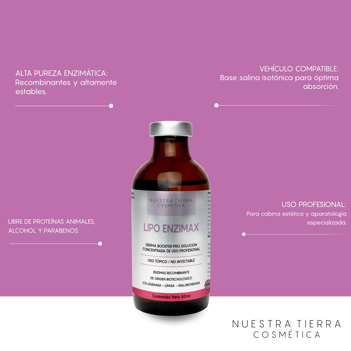 Lipo Enzimax Solucion Concentrada Enzimas recombinantes Vial - Nuestra Tierra Cosmética Ancestral