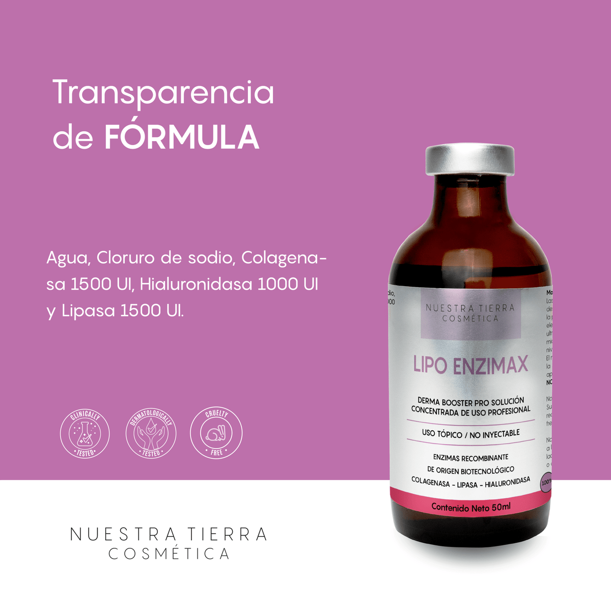 Lipo Enzimax Solucion Concentrada Enzimas recombinantes Vial - Nuestra Tierra Cosmética Ancestral