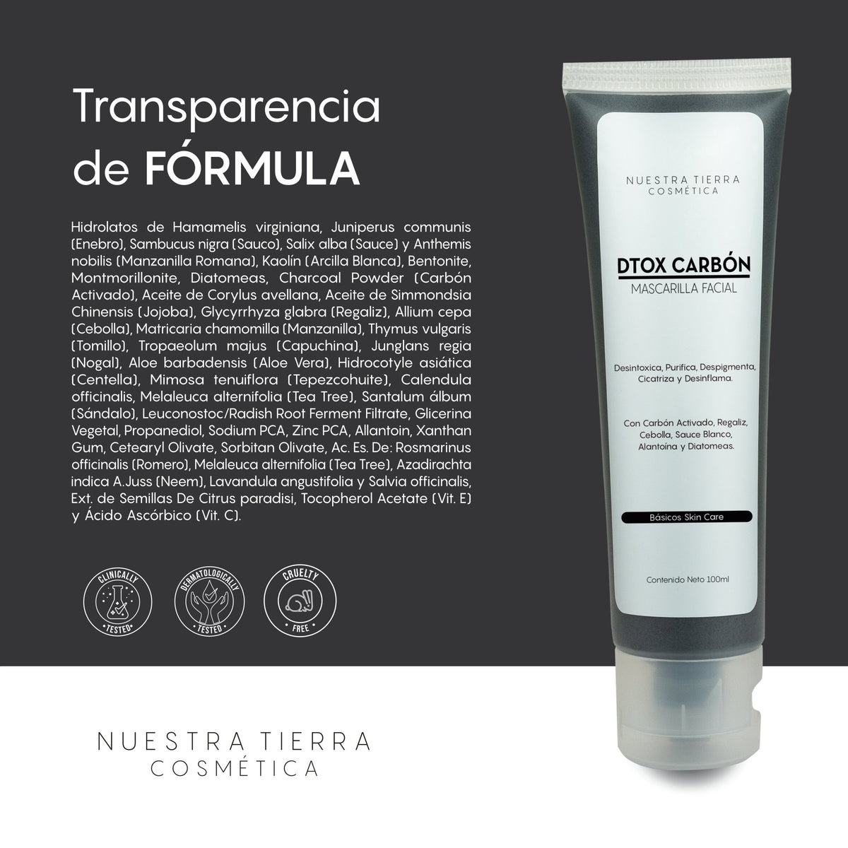 Mascarilla Dtox Carbon Activado - Nuestra Tierra Cosmética Ancestral