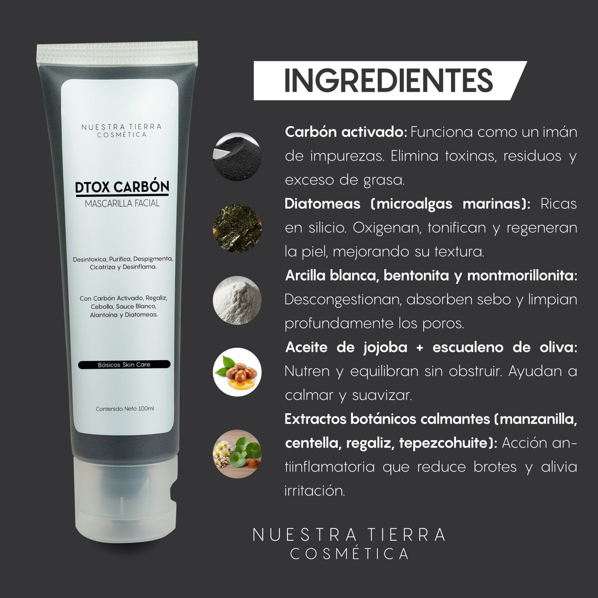 Mascarilla Dtox Carbon Activado - Nuestra Tierra Cosmética Ancestral