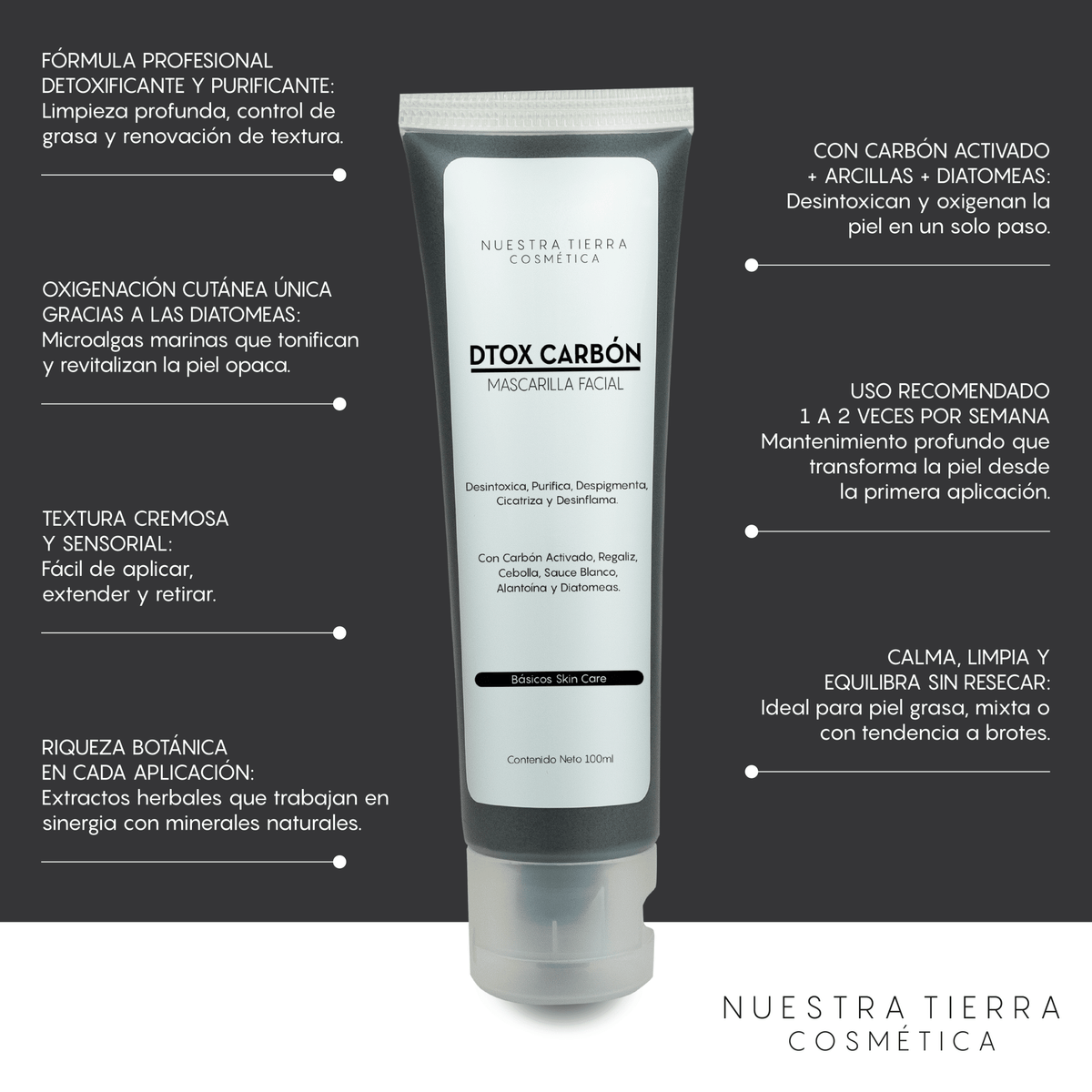 Mascarilla Dtox Carbon Activado - Nuestra Tierra Cosmética Ancestral