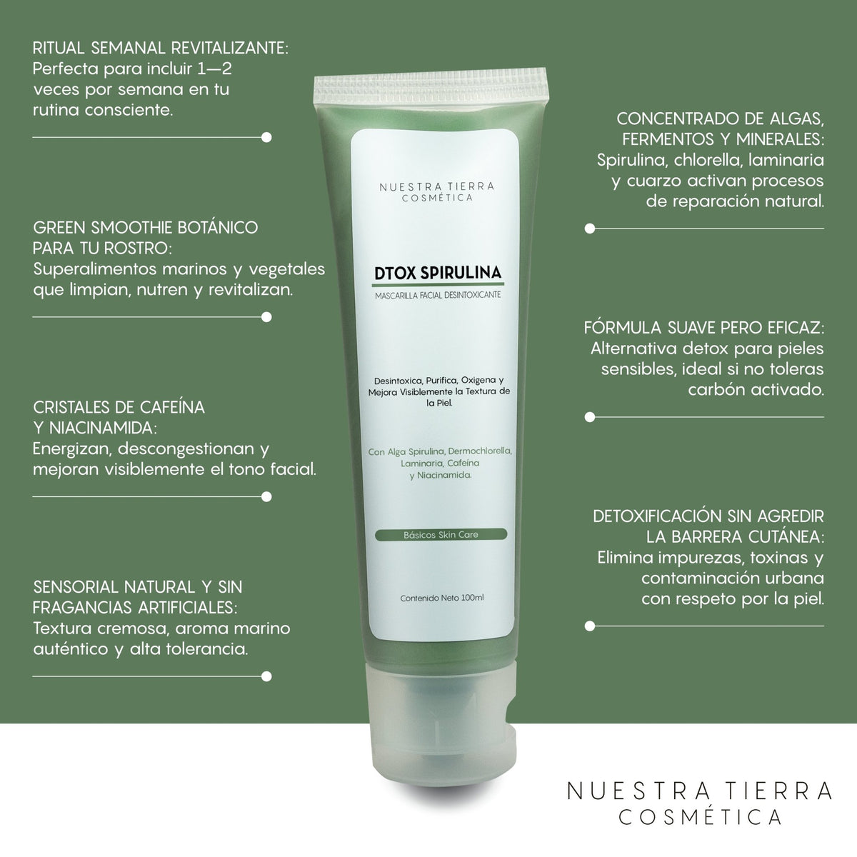 Mascarilla Dtox Spirulina - Nuestra Tierra Cosmética Ancestral