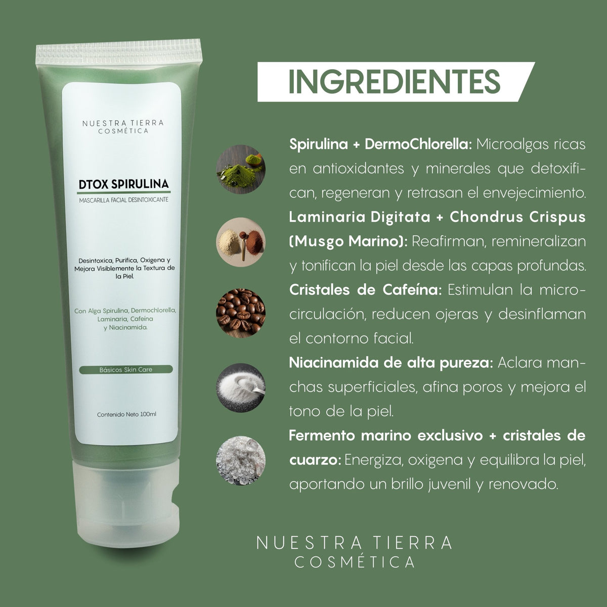 Mascarilla Dtox Spirulina - Nuestra Tierra Cosmética Ancestral
