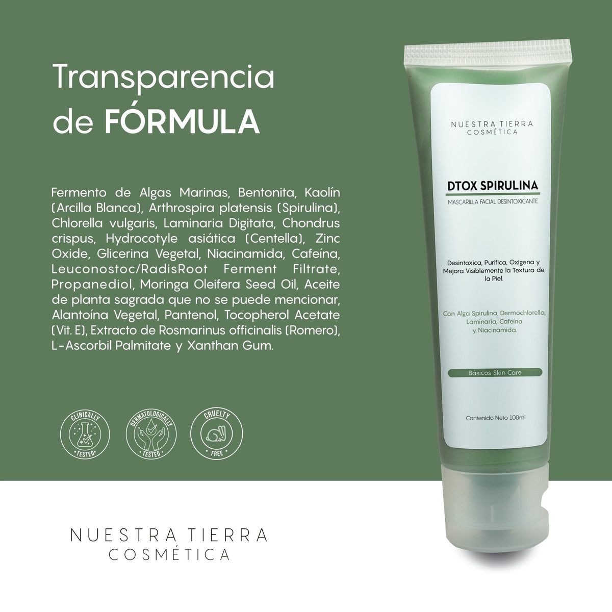 Mascarilla Dtox Spirulina - Nuestra Tierra Cosmética Ancestral