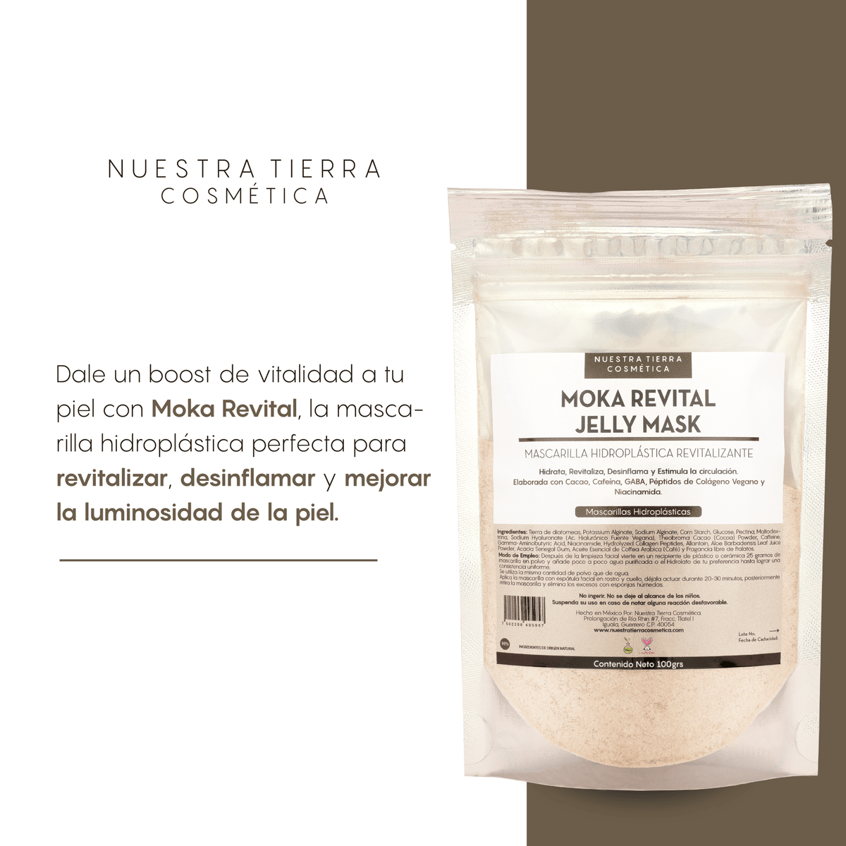 Moka Revital Jelly Mask - Mascarilla Hidroplastica con Cafe y Cacao - Nuestra Tierra Cosmética Ancestral
