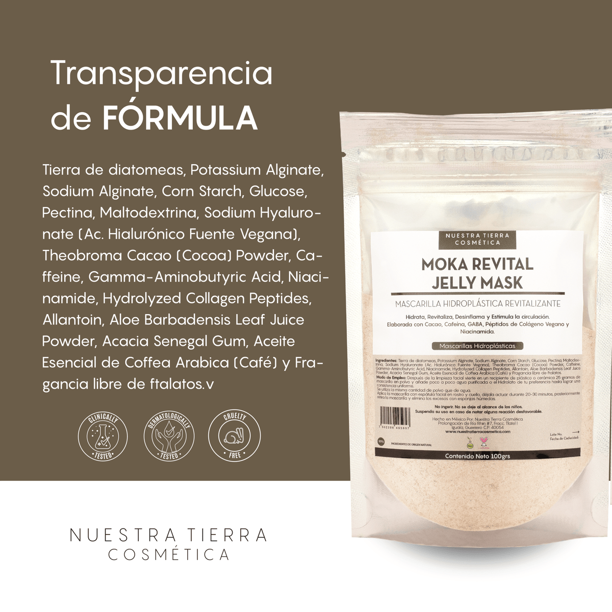 Moka Revital Jelly Mask - Mascarilla Hidroplastica con Cafe y Cacao - Nuestra Tierra Cosmética Ancestral