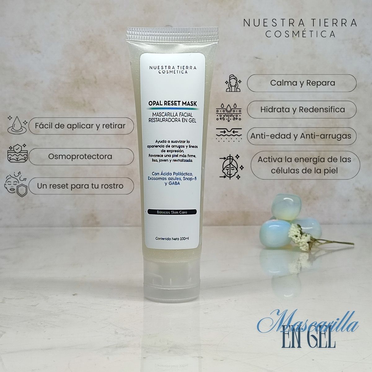 Opal Skin Reset Mask Mascarilla Restauradora en gel - Nuestra Tierra Cosmética Ancestral