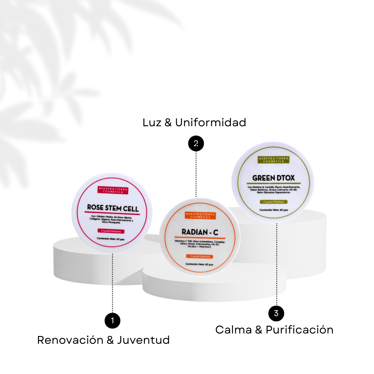 Pack Trilogía de la Luz Crystal Patches (Rose Stem + Radian C + Green Dtox) - Nuestra Tierra Cosmética Ancestral